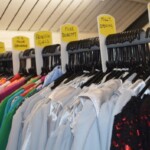 The Costume Workshop showing costumes on hangers with character names displayed